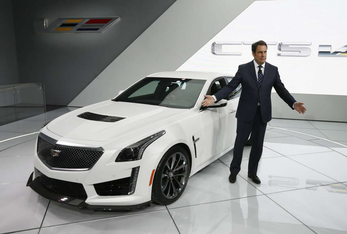 Mark Reuss, General Motors Executive Vice President, Global Product Development, introduces the 2016 Cadillac CTS-V during media previews for the North American International Auto Show in Detroit, Tuesday, Jan. 13, 2015. (AP Photo/Paul Sancya)