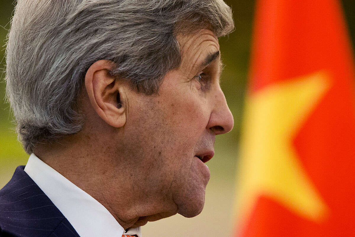 U.S. Secretary of State John Kerry speaks during a news conference with Chinese Foreign Minister Wang Yi at the Ministry of Foreign Affairs in Beijing, Wednesday, Jan. 27, 2016, on the final leg in Kerry's latest round-the-world diplomatic mission. (AP Photo/Jacquelyn Martin, Pool)