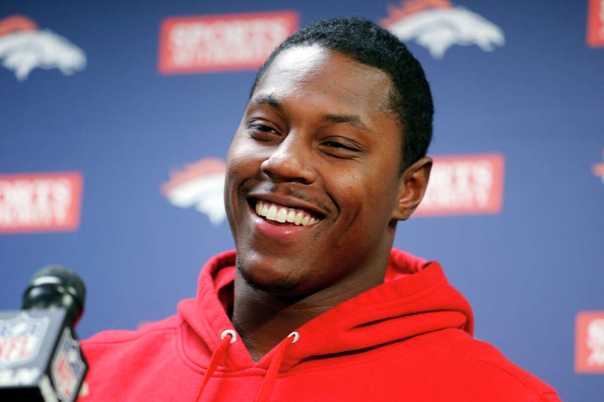 Denver Broncos running back Knowshon Moreno speaks during a news conference at the Denver Broncos NFL football training facility in Englewood, Colo., on Monday, Jan. 13, 2014. The Broncos are scheduled to play the New England Patriots for the AFC Championship on Sunday. (AP Photo/Ed Andrieski)