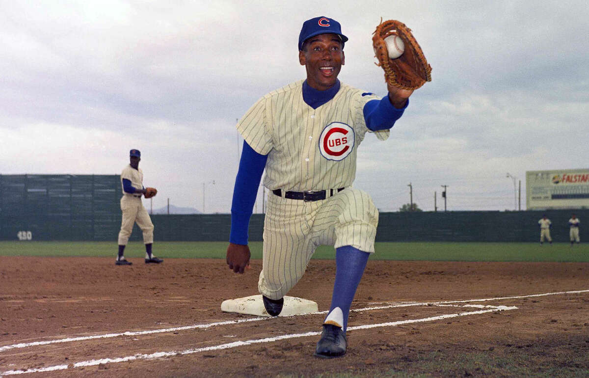 FILE - In this 1967 file photo, Chicago Cubs' Ernie Banks poses in uniform. The Cubs announced Friday night, Jan. 23, 2015, that Banks had died. The team did not provide any further details. Banks was 83. (AP Photo/Harold Filan, File)