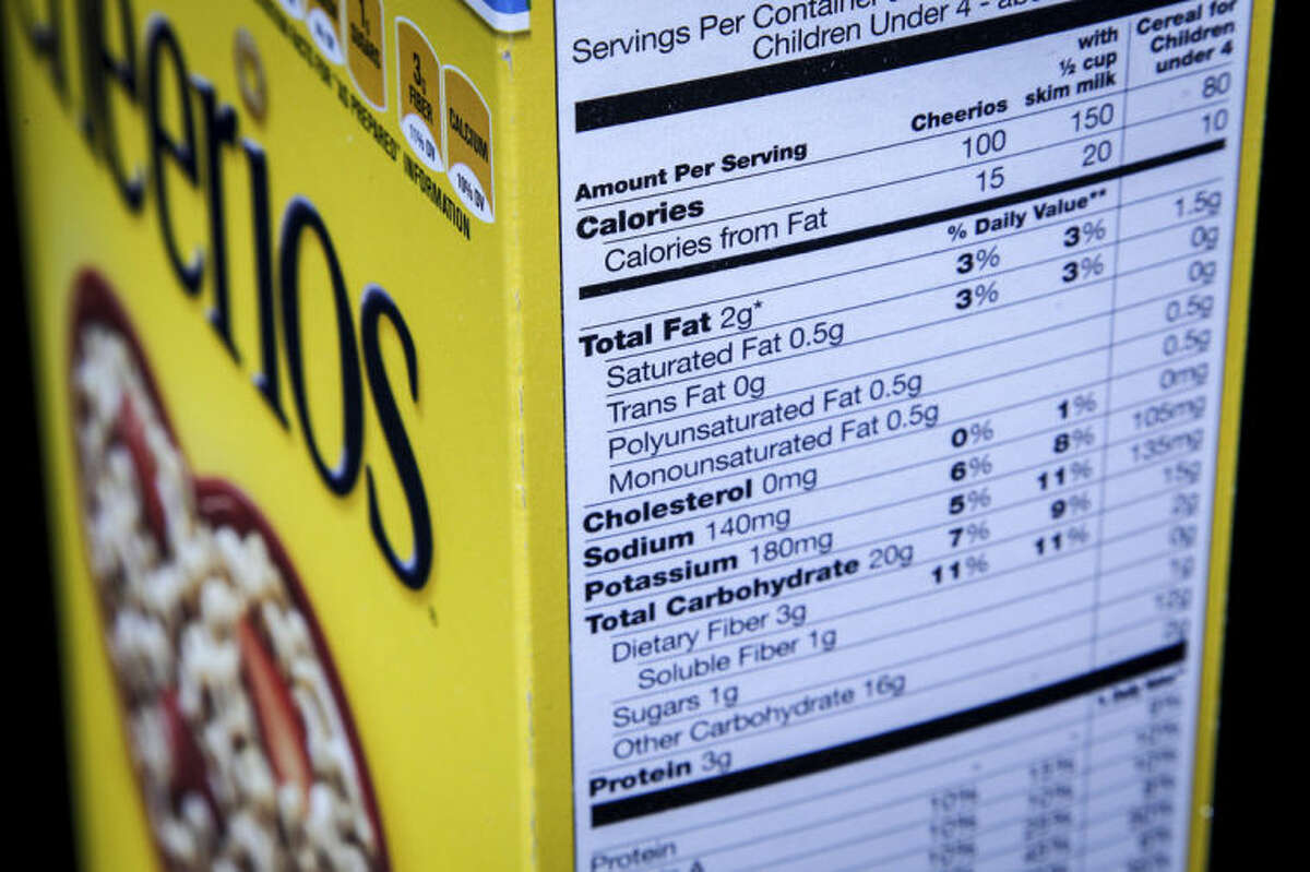 The nutrition facts label on the side of a cereal box is photographed in Washington, Thursday, Jan. 23, 2014. Nutrition labels on the back of food packages may soon become easier to read. The Food and Drug Administration (FDA) says knowledge about nutrition has evolved over the last 20 years, and the labels need to reflect that. (AP Photo/J. David Ake)