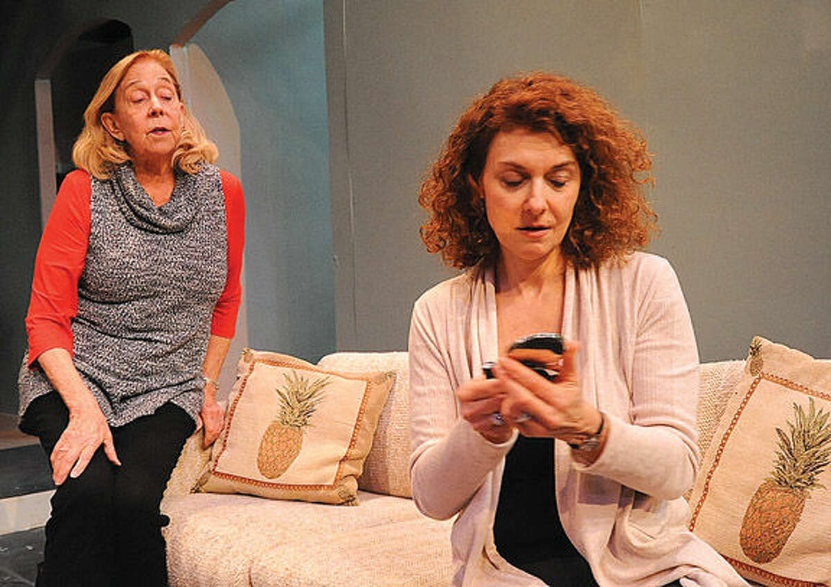 Jessie Gilbert as "Becca" and Nancy Thode as "Judith" in a dress rehearsal for "The Commons of Pensacola" at the Wilton Playshop.