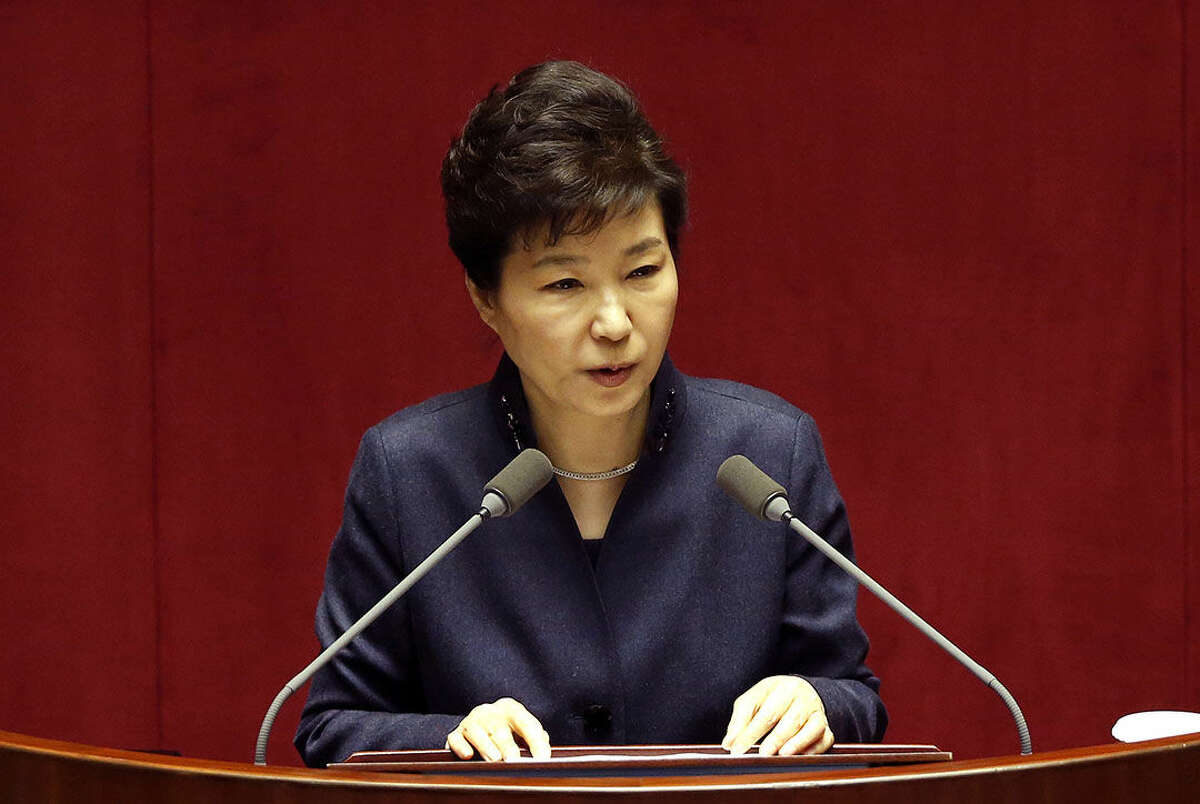 In this Tuesday, Feb. 16, 2016 photo, South Korean President Park Geun-hye delivers a speech at the National Assembly in Seoul, South Korea. North Korea’s description of Park as an “old, insane bitch” destined for violent death may take the rivals’ hateful propaganda battle to a new level of hostility, which is saying something for neighbors with such a long, bloody history of hating each other’s guts. The North called Park’s predecessors traitors and even rat-like in one case, but the invectives it throws at the South’s first woman president have tended to be uglier, often casting her relationship with her American allies in crude sexual terms. (AP Photo/Lee Jin-man)
