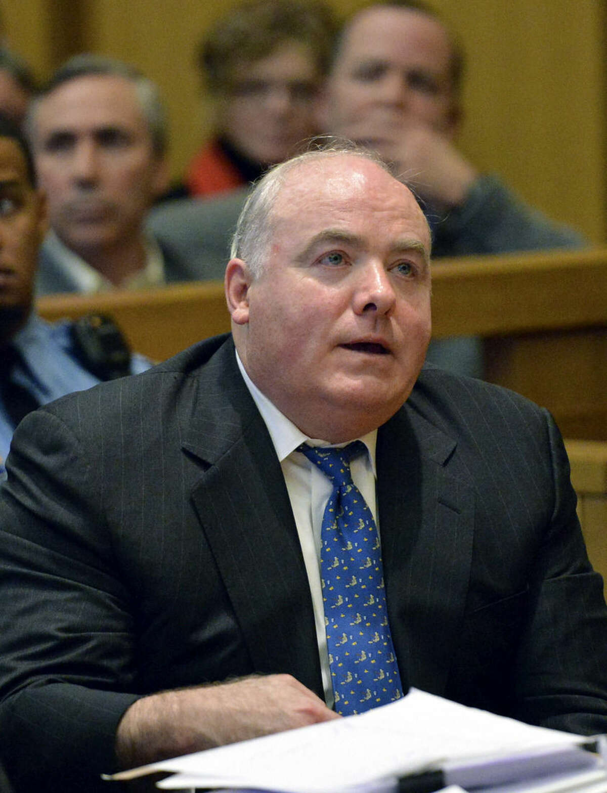 FILE - In this Nov. 21, 2013 file photo, Michael Skakel reacts to being granted bail during his bond hearing at Stamford, Conn., Superior Court. Skakel was convicted in 2002 of the October 1975 murder of Martha Moxley, but a judge granted a new trial in 2013 saying his trial attorney, Michael Sherman, failed to adequately represent him. Prosecutors filed an appeal Friday, Aug. 8, 2014 and said the judge was wrong to grant a new trial, rejecting his conclusion that Skakel's trial attorney should have focused more on his brother Thomas Skakel. (AP Photo/The Stamford Advocate, Bob Luckey, Pool, File)