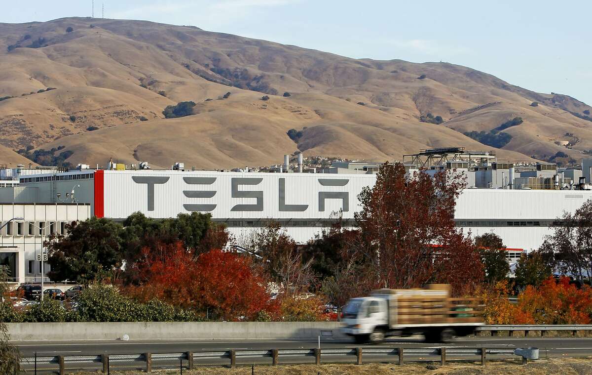 The Tesla production plant in Fremont, Ca., on Wednesday Nov. 13, 2013. Three employees were burned Wednesday in an industrial accident at the Tesla Motors plant in Fremont. The three were hurt while working with pressurized equipment, there was no fire or explosion at the plant.