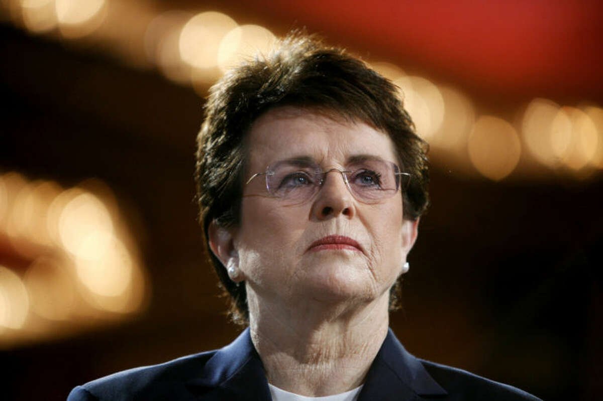 FILE - In this June 4, 2007, file photo, tennis champion Billie Jean King is introduced during a town hall conversation hosted by the group Women for Hillary in New York. King will not attend Friday's opening ceremony of the Sochi Olympics in Russia because her mother is ill. King, chosen in December to help lead the U.S. delegation to the Sochi Games, has been outspoken in her opposition to Russia's anti-gay law and had planned to attend ice hockey and figure skating events and meet U.S. athletes during her three-day visit to the games. (AP Photo/Jason DeCrow, File)