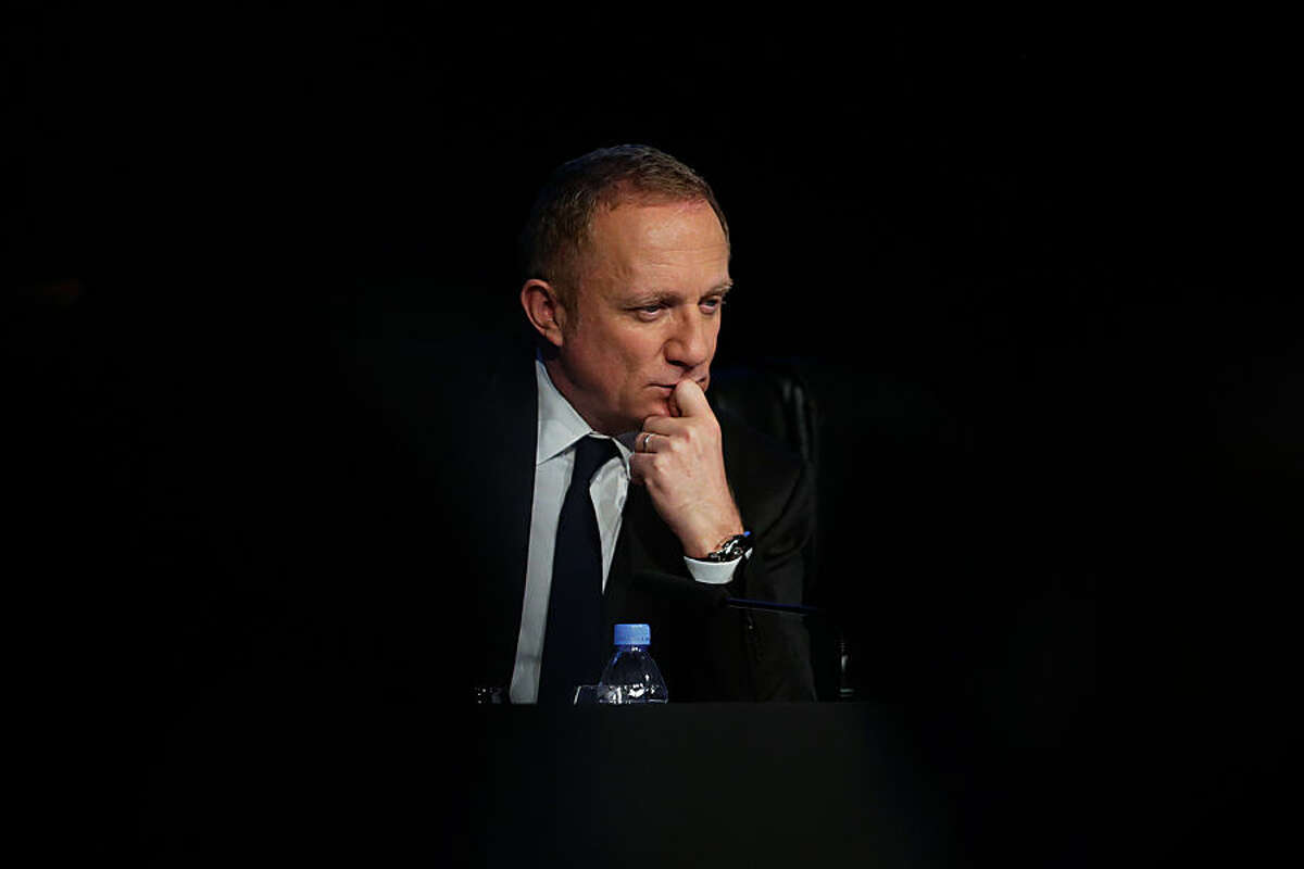 Francois-Henri Pinault, CEO of luxury group Kering paused during a press conference, in Paris, Tuesday, Feb. 17, 2015. Gucci owner Kering on Tuesday said the weak euro and strong dollar was likely to boost revenue this year but could hit margins in the first half due to its hedging policies. (AP Photo/Thibault Camus)