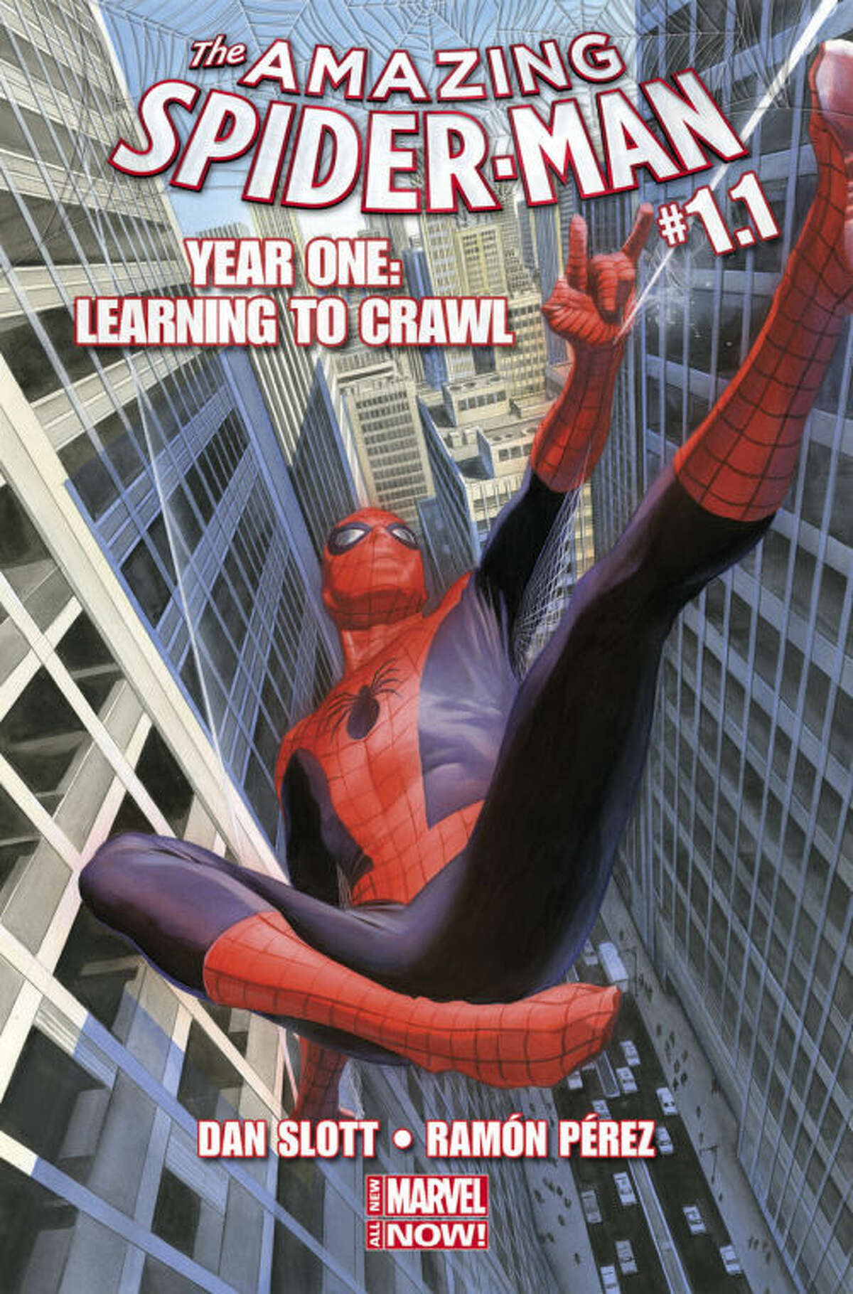 This image released by Marvel shows "The Amazing Spider-Man, Year One: Learning to Crawl," by Dan Slott and Ramon Perez. (AP Photo/Marvel)