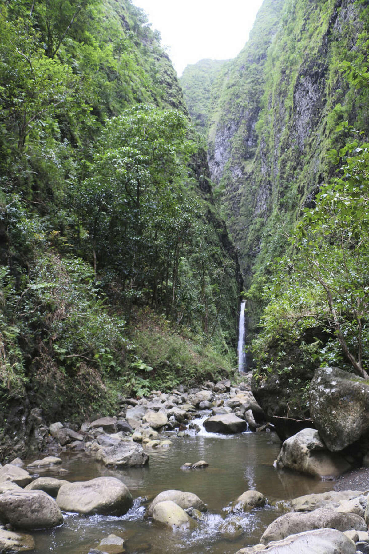 This Oct. 11, 2014 photo provided by the Hawaii state Department of Land and Natural Resources shows Sacred Falls in Hauula, Hawaii. The state is pushing back against hikers who continue to illegally visit the waterfall in a closed state park with an online video showing people being cited for trespassing. (AP Photo/Hawaii State Department of Land and Natural Resources, Dan Dennison)