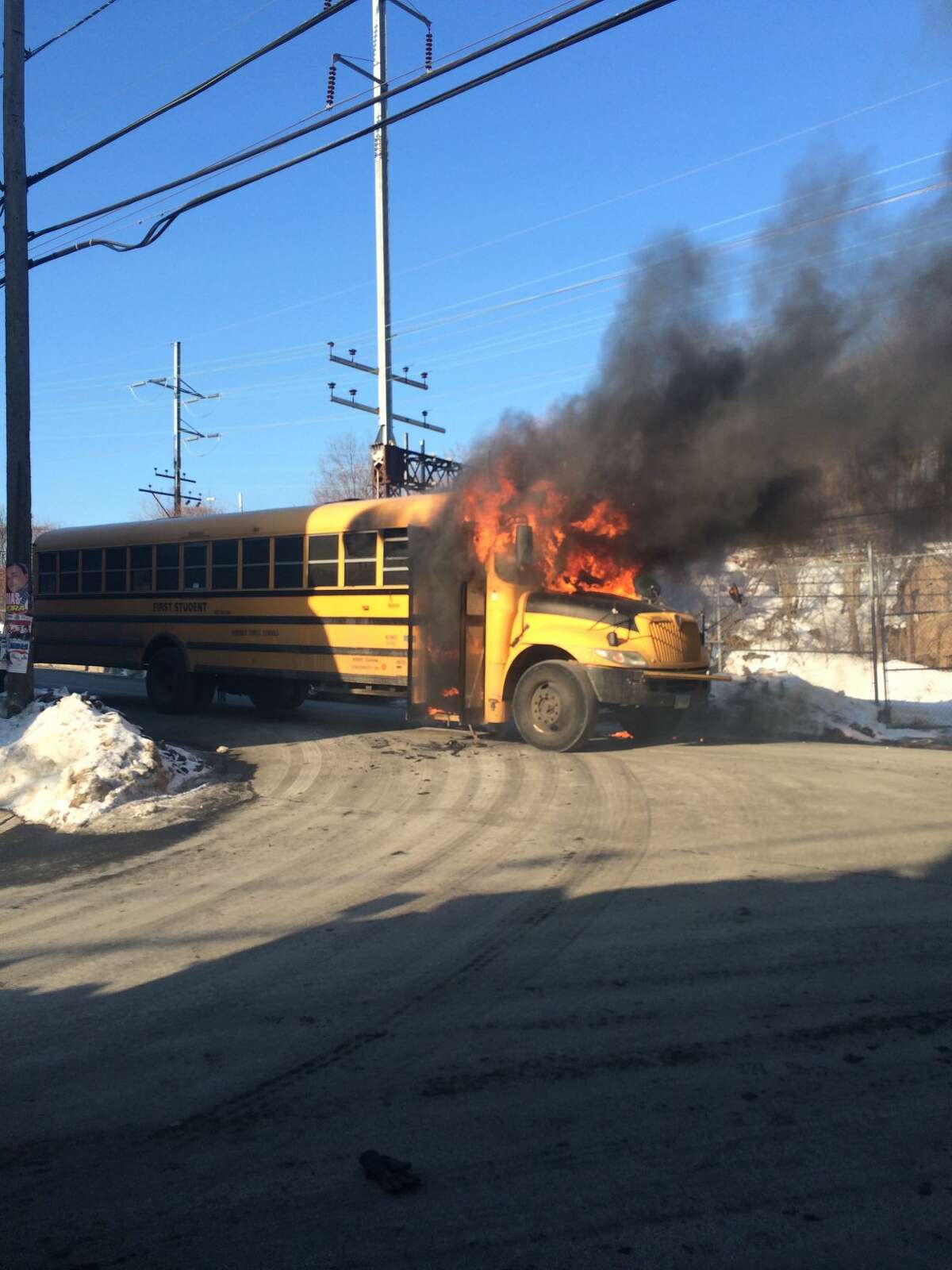 Contributed photo by Norwalk Fire Department Bus catches fire in South Norwalk. All passengers evacuated safely.