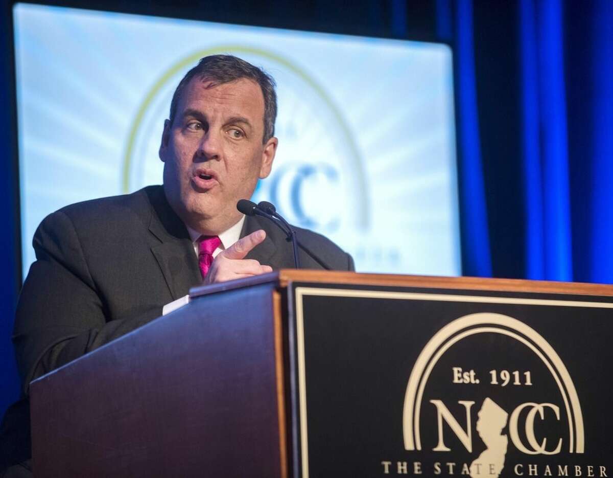 New Jersey Gov. Chris Christie speaks at the New Jersey Chamber of Commerce's Walk to Washington and Congressional Dinner event at the Marriott Wardman Park Hotel on Thursday, Feb. 19, 2015, in Washington. (AP Photo/Kevin Wolf)