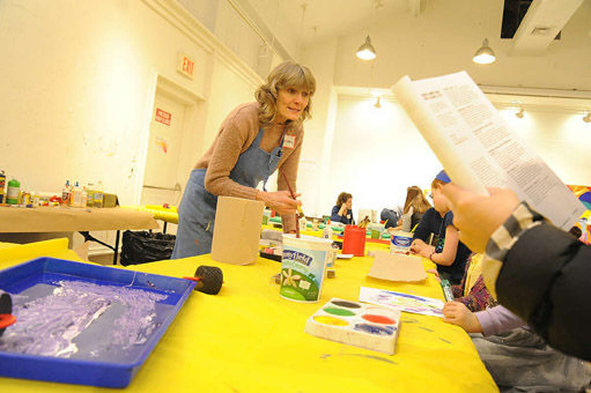 Megan Collins, drawing and painting teacher at the Silvermine Arts Center Summer Camp Open House. Hour photo/Matthew Vinci