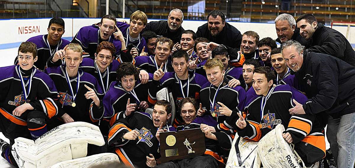 The Westhill-Stamford boys hockey team won the 2016 CIAC Division 3 state championship on Saturday with a 5-4 win over Staples-Weston-Shelton.