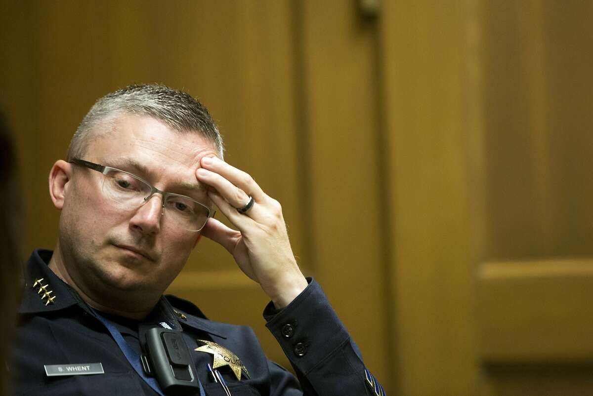 Oakland Chief of Police Sean Whent listens during an editorial board meeting at the Chronicle on September 3, 2015 in San Francisco, Calif.