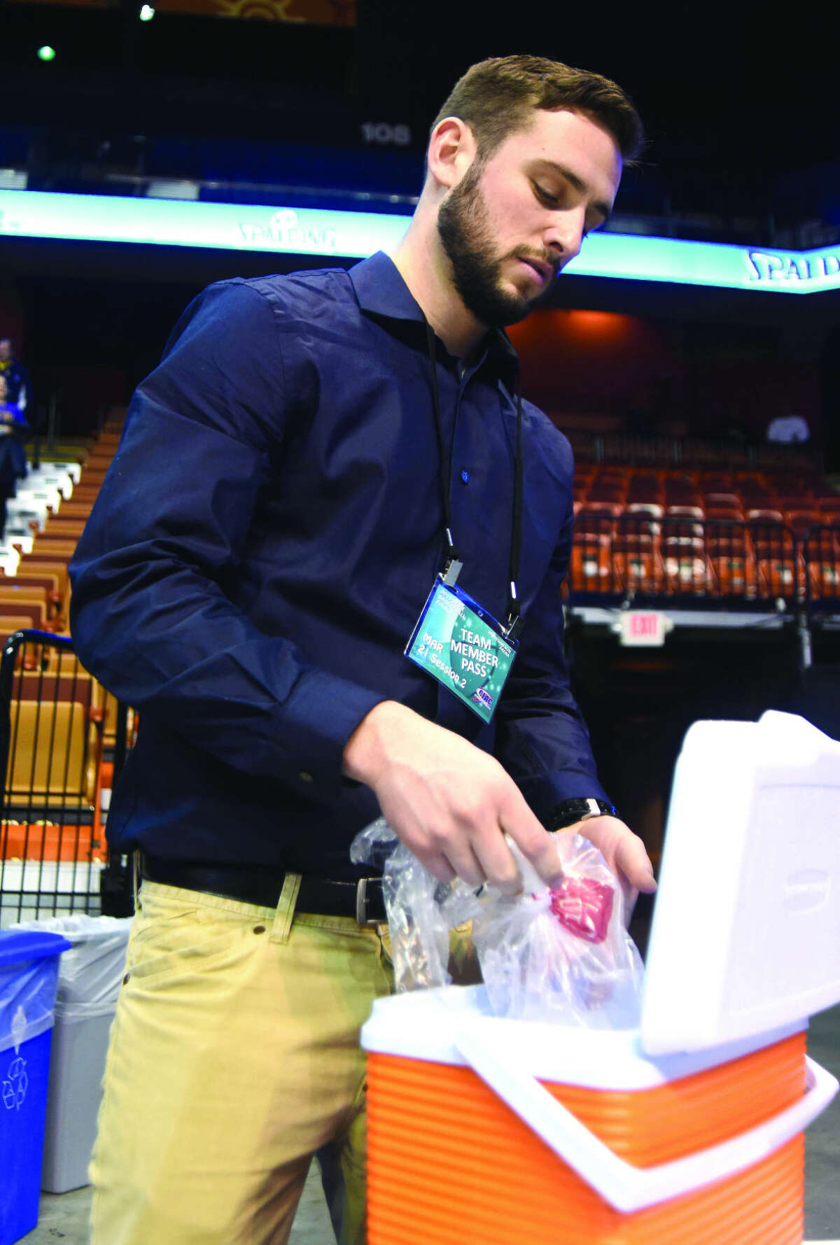 Wilton athletic trainer EJ Occhiboi is in charge of taking care of the Warriors’ student-athletes when they’re injured and helps them back from their injuries. (Hour photo/John Nash)