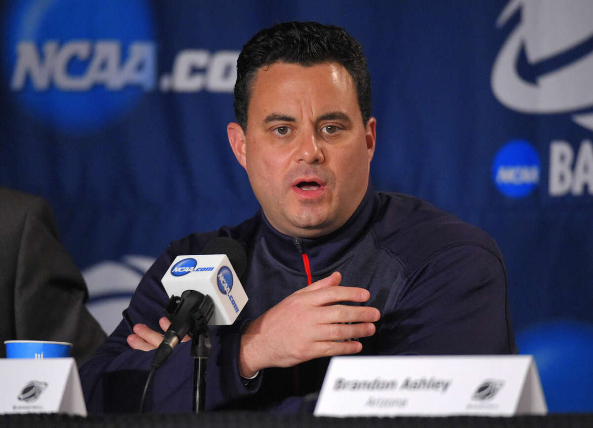Arizona head coach Sean Miller speaks during a press conference at the NCAA college basketball tournament, Friday, March 27, 2015, in Los Angeles. Arizona plays Wisconsin in a regional final on Saturday. (AP Photo/Mark J. Terrill)