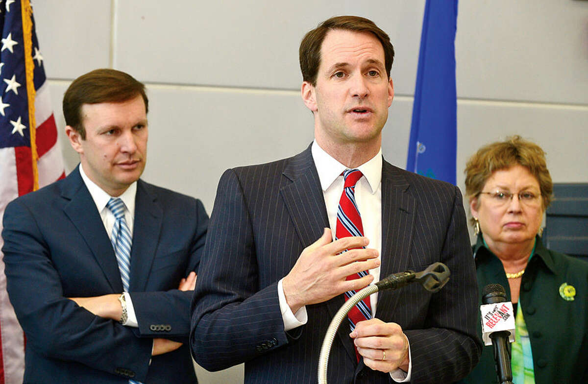 Hour photo / Erik Trautmann Congressman Jim Himes joins Senator Chris Murphy who hosted a press conference regarding the Northeast Corridor Commuter and Intercity Rail Cost Allocation Policy. Congressman Jim Himes and Murphy spoke on the Commission’s plan to generate transportation funds for Connecticut and clarify Amtrak’s responsibilities for regional states.