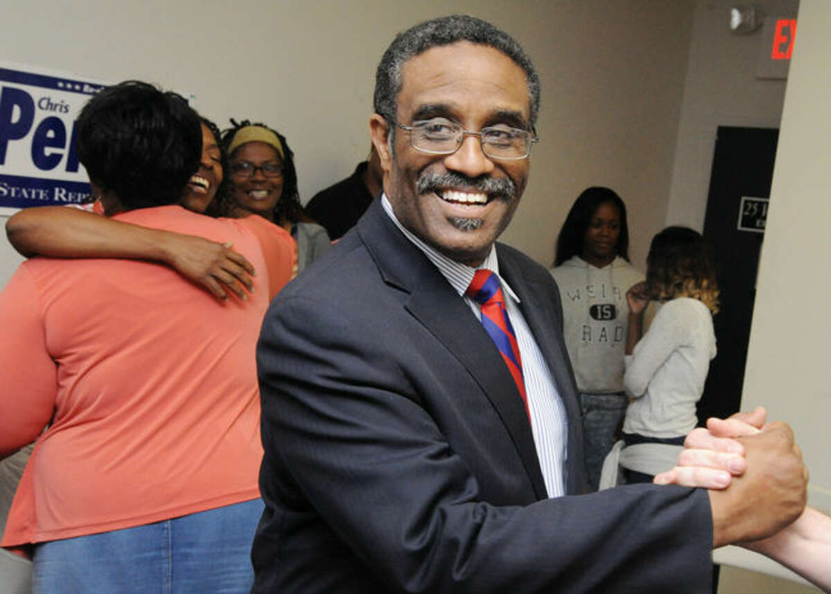 In this file photo, Bruce Morris celebrates Tuesday night as he wins the primary for State Representative. Hour photo/Matthew Vinci