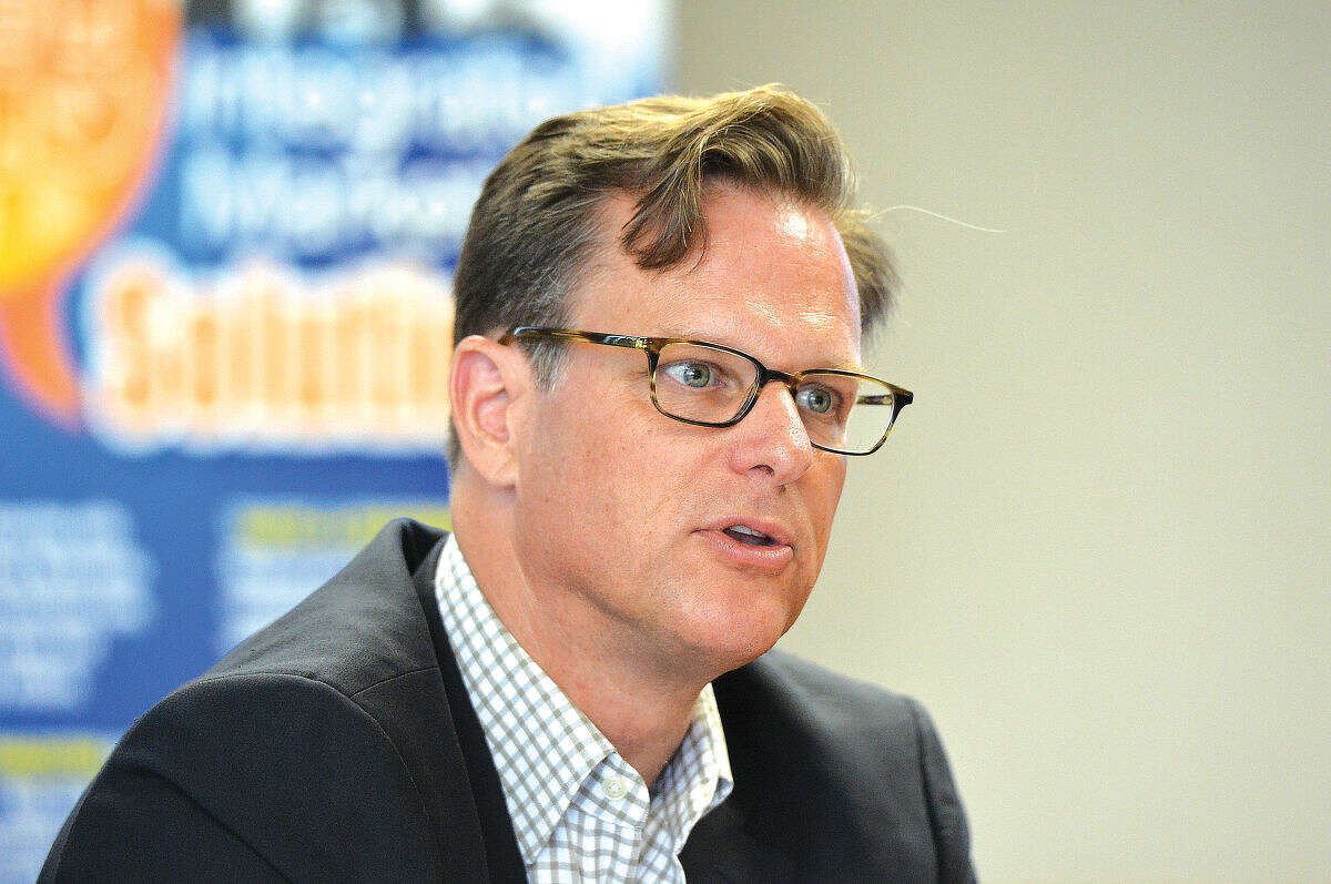 Hour Photo/Alex von Kleydorff In this file photo, Douglas T Adams Senior Director, General Growth Properties, talks with The Hour Editorial Board about the plans GGP has for the regional Shopping mall on the 95/7 site in Norwalk