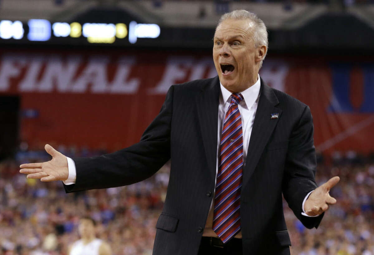 Wisconsin head coach Bo Ryan reacts to a call during the second half of the NCAA Final Four college basketball tournament championship game against Duke Monday, April 6, 2015, in Indianapolis. (AP Photo/Michael Conroy)