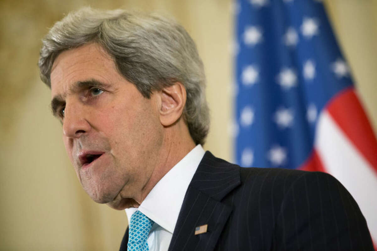 U.S. Secretary of State John Kerry speaks during a news conference at the U.S. Ambassador to France's residence in Paris, Sunday, March 30, 2014, after meeting with Russian Foreign Minister Sergey Lavrov about the situation in Ukraine. (AP Photo/Jacquelyn Martin, Pool)
