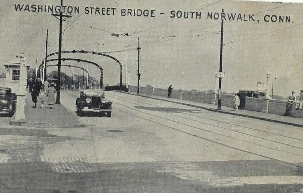 Cars Crossing Washington Street Bridge At South Norwalk Connectucut 1940s PC