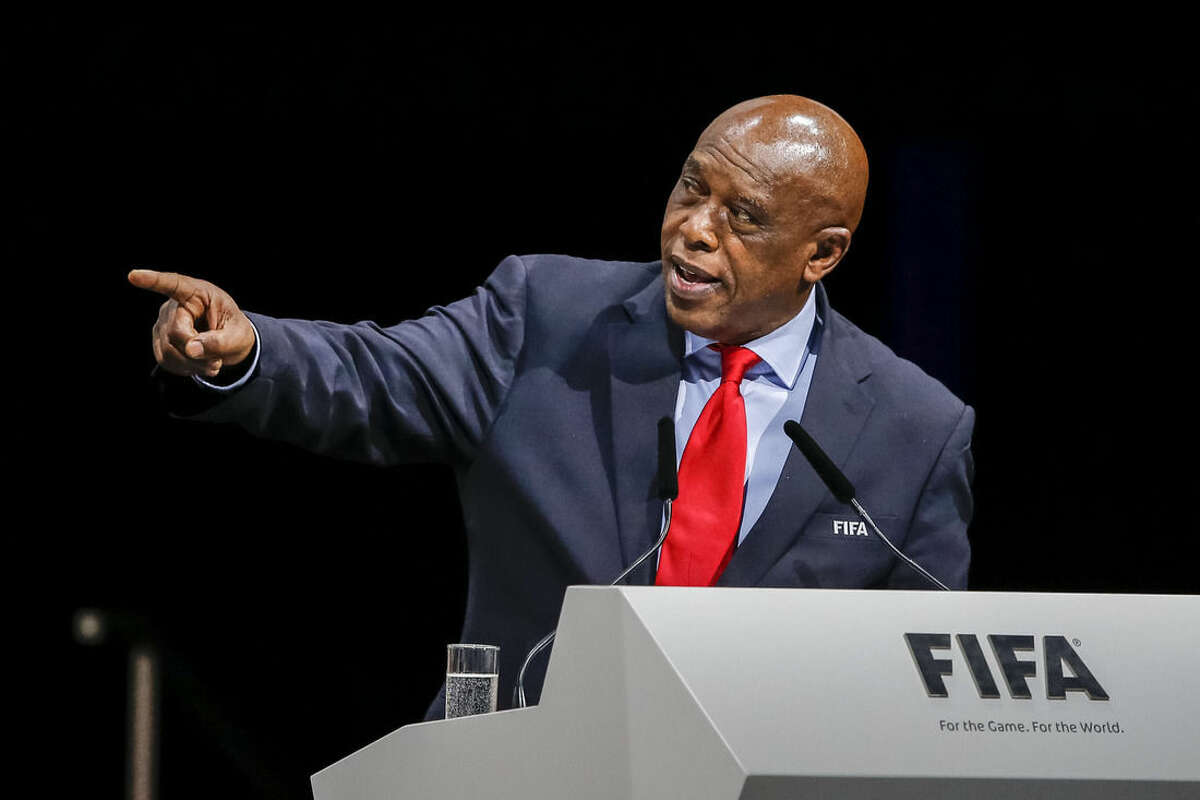 FIFA presidential candidate Tokyo Sexwale, of South Africa, delivers a speech during the Extraordinary FIFA Congress 2016 in Zurich, Switzerland, Friday, Feb. 26, 2016. The Extraordinary FIFA Congress is being held in order to vote on the proposals for amendments to the FIFA Statutes and choose the new FIFA President. (Patrick B. Kraemer/Keystone via AP)