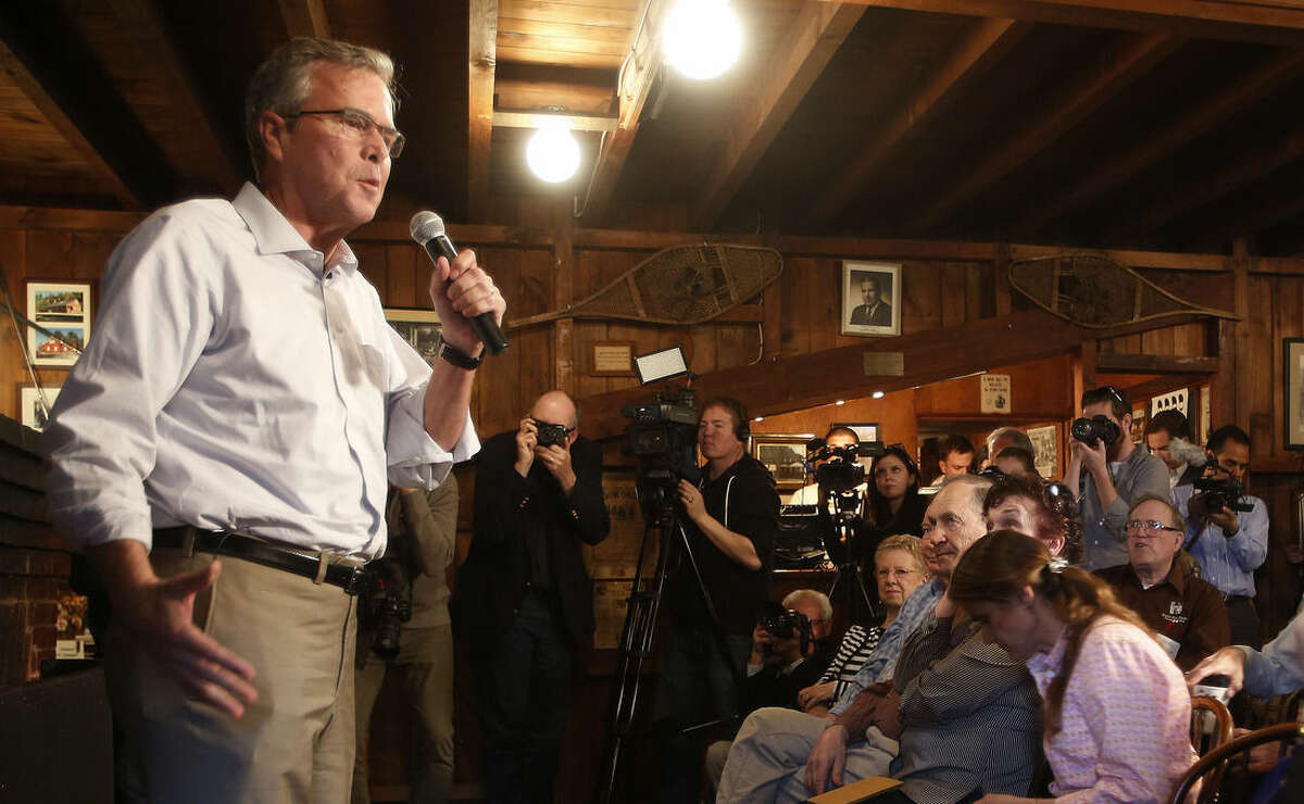 Former Florida Gov. Jeb Bush speaks to a group at a Politics and Pie at the Snow Shoe Club Thursday, April 16, 2015, in Concord, N.H. Bush said Thursday he will make up his mind "in relatively short order" whether to seek the Republican nomination for president in 2016. (AP Photo/Jim Cole)