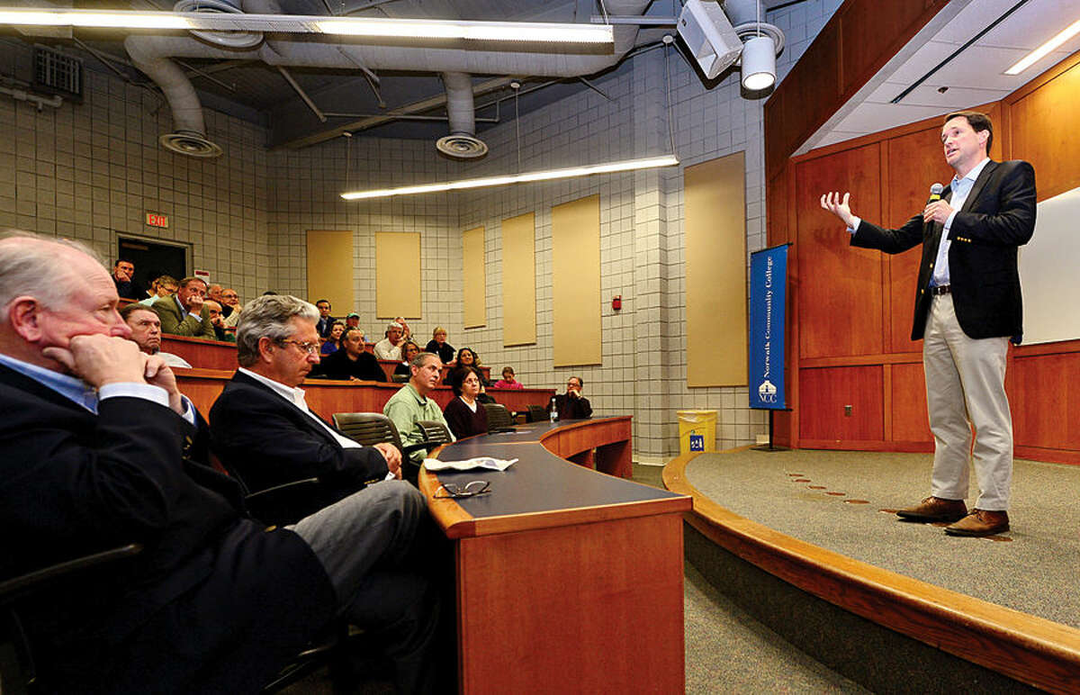 Hour photo / Erik Trautmann US congressman Jim Himes holds a town hall meeting at Norwalk Community College to discuss the negotiations with Iran over their nuclear program.