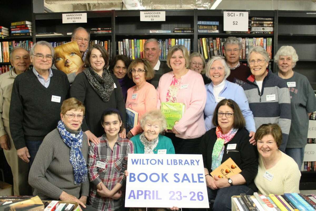Wilton Library’s Annual Gigantic Book Sale fundraiser is Saturday, April 23 through Tuesday, April 26. Library volunteers work painstakingly throughout the year to sort, clean, cull and categorize more than 70,000 items. Pictured here are just a few of the hardworking volunteers who make this fundraiser possible: back row (l-r) Phil Cannella, Michael Fein, Ed MacEwen, Amy Kirk, JoAnn Ciavarelli, Pat Tully, Jim Burch, Linda Cannella, Barbara Quincy, Barbara Quist, Kit Smith, Jan MacEwen, Nancy Wollard; front row seated (l-r): Jan Galletly, Sally Kirk, Michaela Durkin, Linda Fein and Pat Gould.