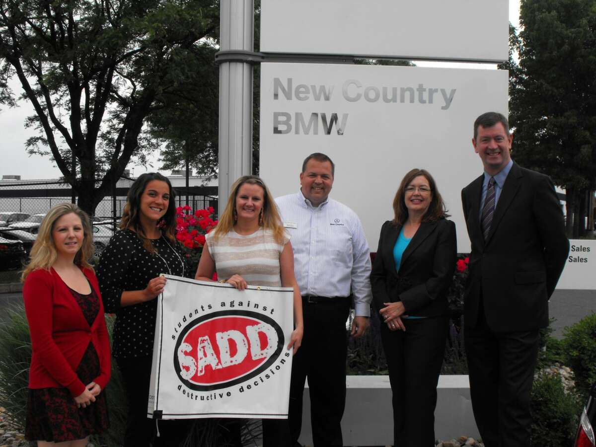 PHOTO:  New Country Motor Cars is kicking off its 2nd Annual “Contract for Life” Campaign by donating $1 for each teen signature to not text and drive to the CT chapter of SADD. Last year the dealership presented a check to SADD for $500. 