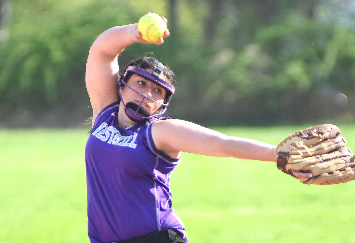 Westhill pitcher Casey Dicine rears back and gets ready to fire to the plate during Monday's 13-1 win over Trinity Catholic. The victory gave Westhill the 2014 City Championship.