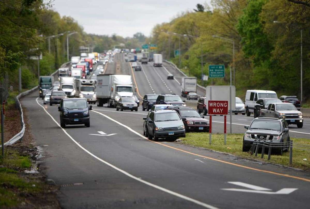 Traffic is backed up for miles as Exit 2 on I-95 is reopened after a high-speed pursuit starting in Bridgeport ended on the highway exit ramp in the Byram section of Greenwich, Conn. Wednesday, May 4, 2016. (Photo: Tyler Sizemore)