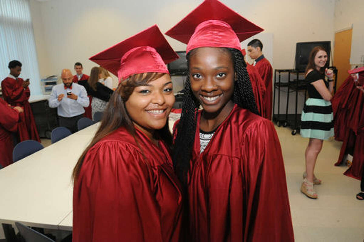Taylor Patterson and Asya Spann at the Briggs High School graduation held at the Brien McMahon Center for Global Studies. Hour photo/Matthew Vinci