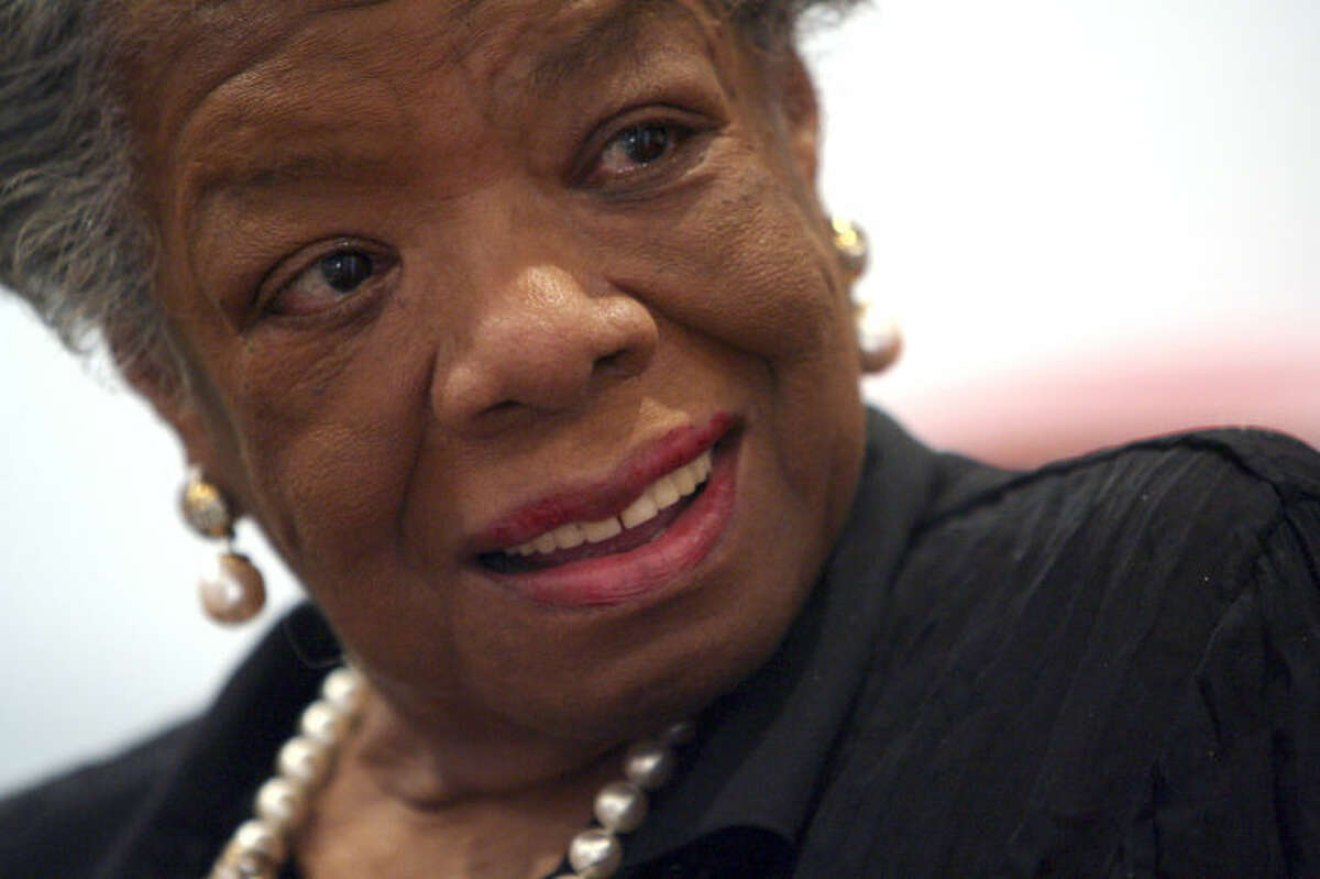 FILE - In this March 4, 2008 file photo, American poet and noevlist Maya Angelou smiles during an interview with The Associated Press in New York. Angelou has died, Wake Forest University said Wednesday, May 28, 2014. She was 86. (AP Photo/Mary Altaffer, File)
