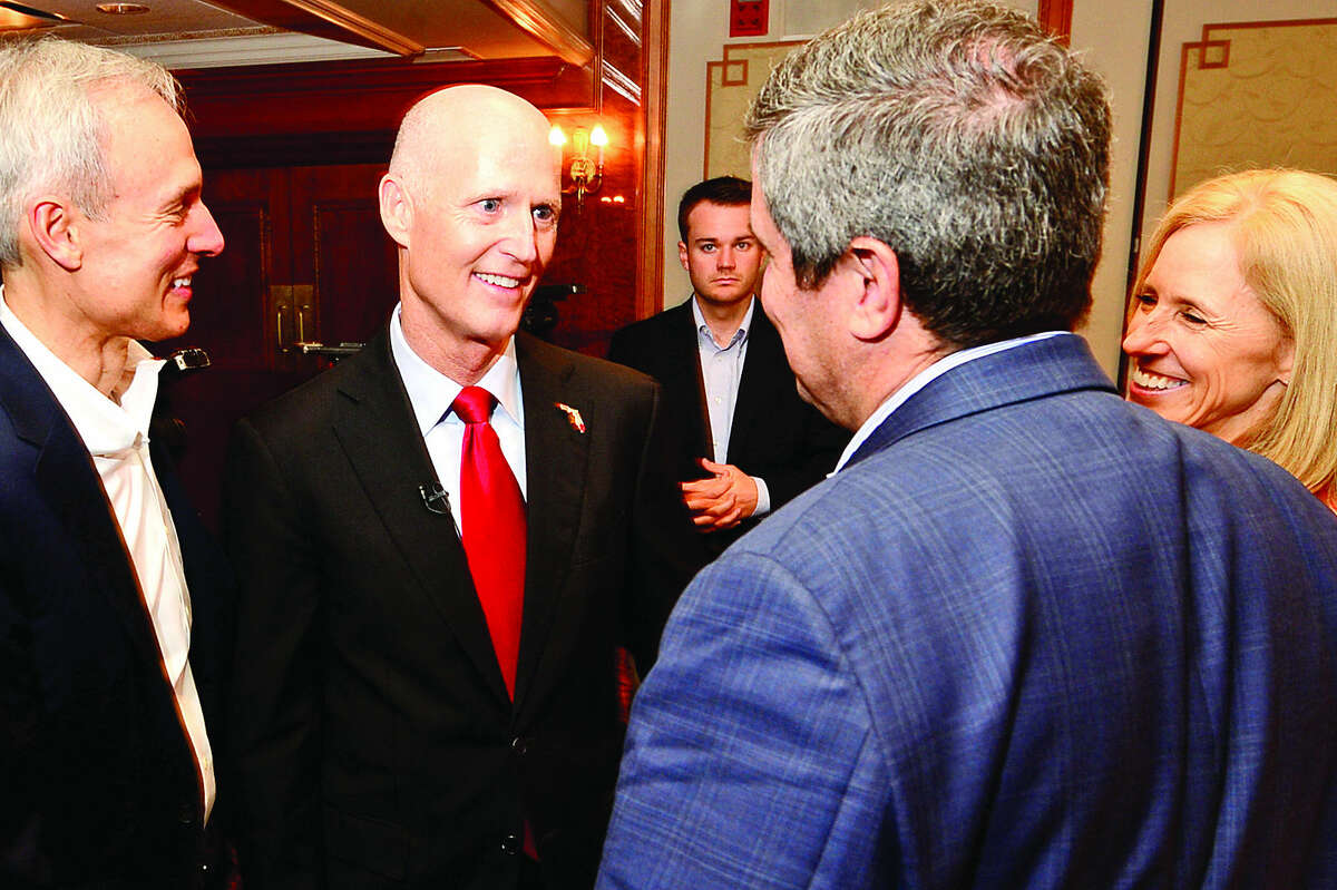 Hour photo / Erik Trautmann Connecticut business leaders host a jobs roundtable with keynote speaker Florida Governor Rick Scott at the Norwalk Inn Friday monring.