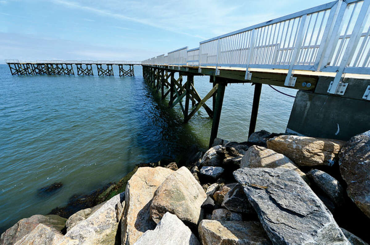 Hour photo / Erik Trautmann The brand new fishing pier at Calf Pasture Beach is completed. Grand opening set for June 28th. The old Captain William Clarke Pier was demolished by hurricanes Irene and Sandy.