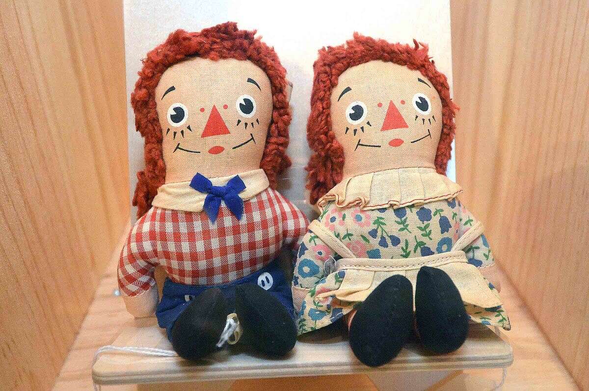 Raggedy Ann and Raggedy Andy on display at Stepping Stones Museum for Children.