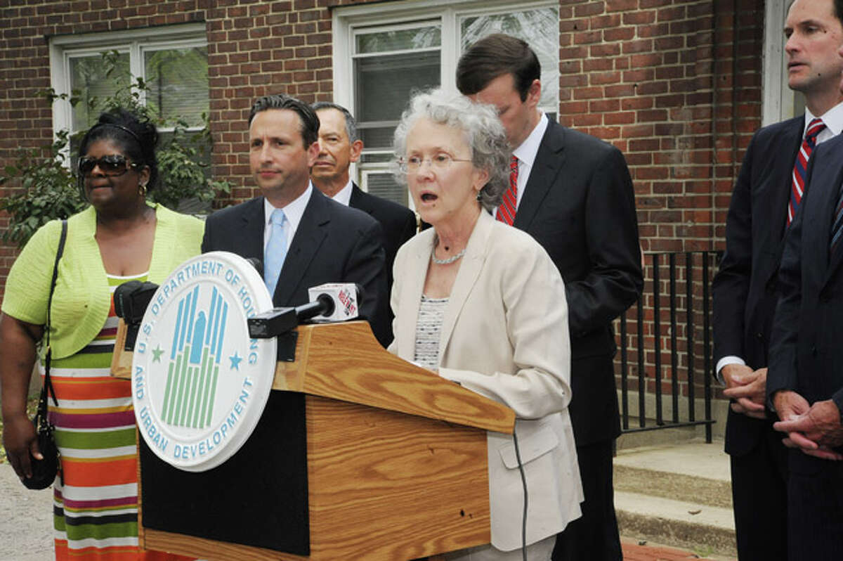 Candice Mayer, Deputy Director of the Norwalk Housing Authority at the press conference Monday in Norwalk's Washington Village. Hour photo/Matthew Vinci