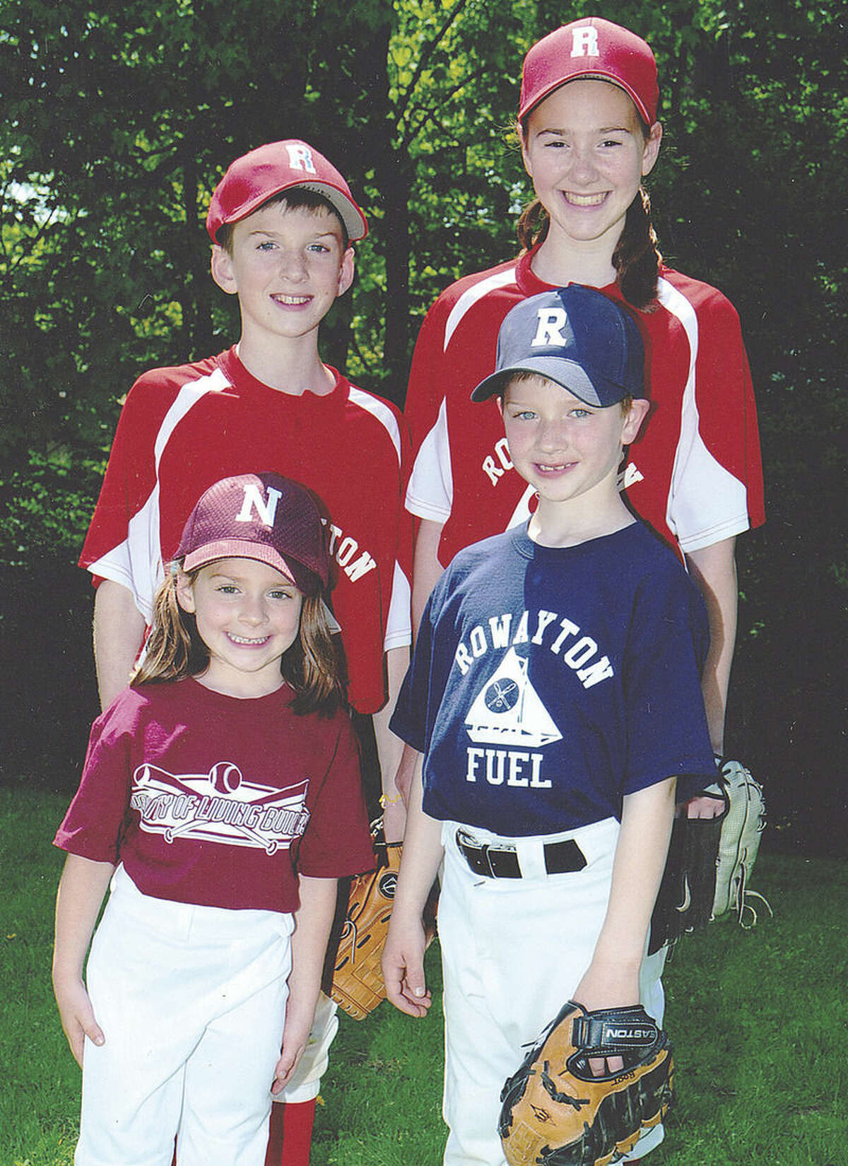 Contributed Photo The Root's Griffin, top left, Megan, top right, Lindsay, bottom left and Kyle pose together in their baseball uniforms in 2010.