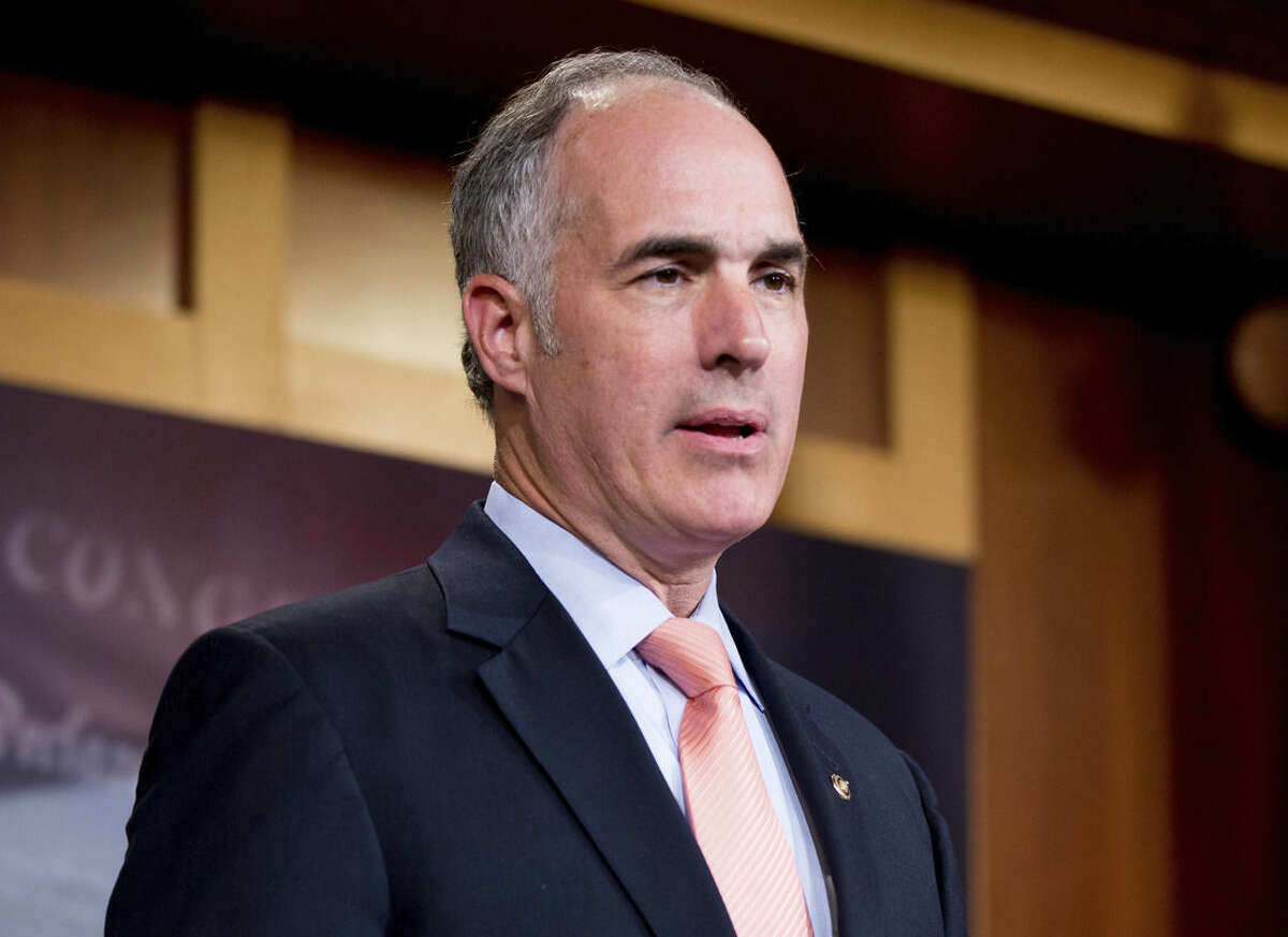 In this photo taken July 26, 2015, Sen. Bob Casey, D-Pa. speaks during a news conference on Capitol Hill in Washington. Supporters of the Iran nuclear deal are on the cusp of clinching the necessary Senate votes to keep the contested agreement alive and hand President Barack Obama a major foreign policy victory in spite of furious opposition. Democrats Casey and Chris Coons of Delaware on Tuesday became the 32nd and 33rd senators to announce support for the deal, just one shy of the 34 votes needed to uphold an Obama veto of GOP legislation aimed at blocking it. (AP Photo/Andrew Harnik)
