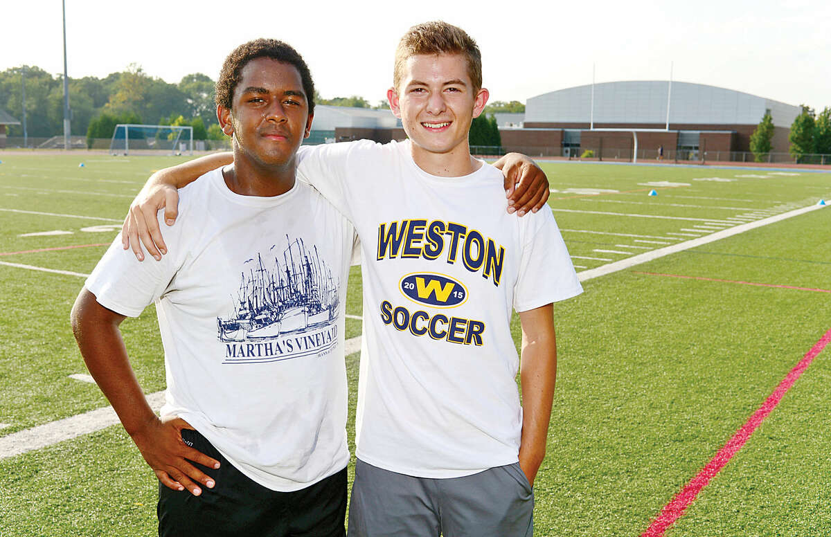 Hour photo / Erik Trautmann Weston High School Boys Soccer team captains, Jordan Ellis and Tyler Dyment.