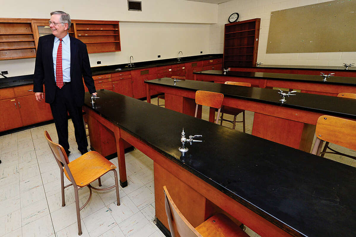 Hour photo / Erik Trautmann Stamford Mayor David Martin tours the former Sacred Heart Academy following a presentation of the keys ceremony at the former Academy which the city purchased Thursday.