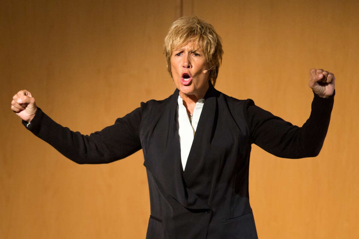 Hour photo/Chris Palermo Diana Nyad speaks at the Wilton Library Tuesday evening.