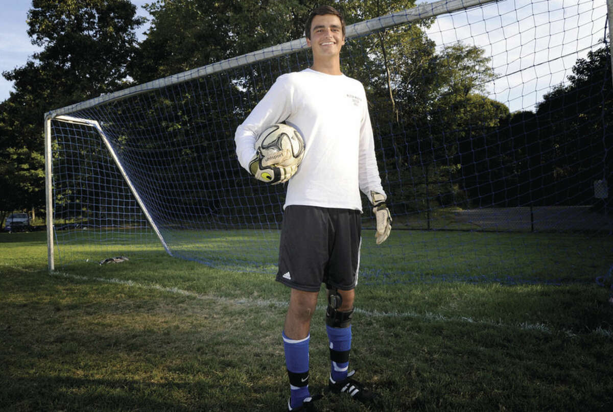 Photo by Matthew Vinci Will DeSantis, Wilton boys soccer goalkeeper. is following in the footsteps of his brother as the last line of defense for the Warriors' program.