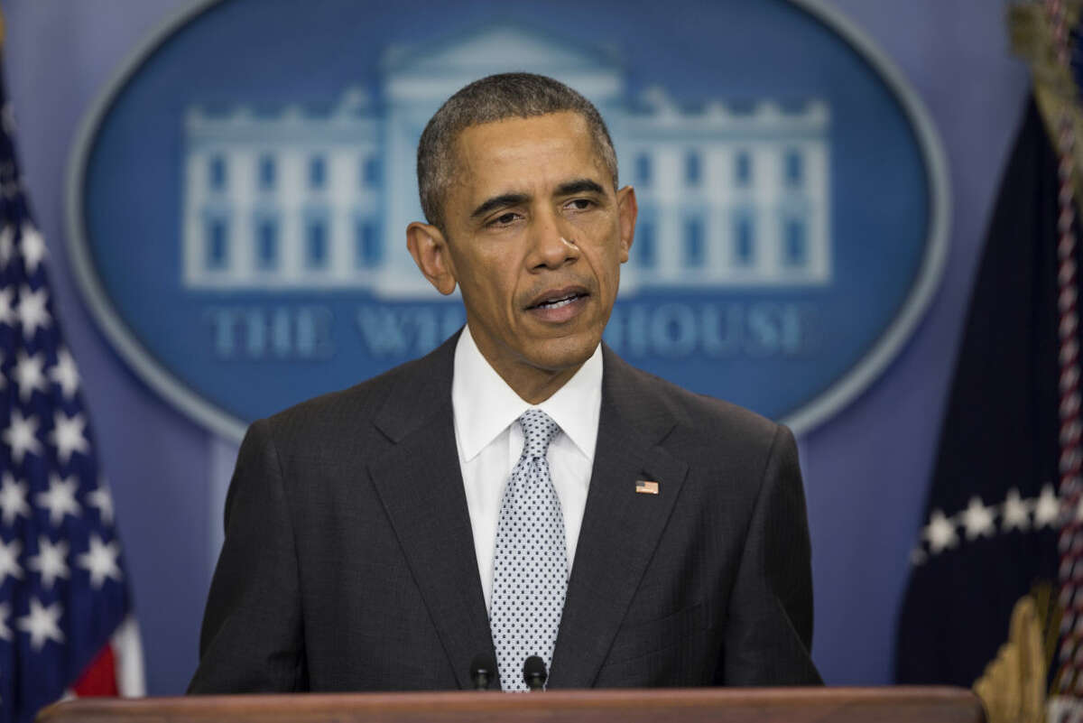 President Barack Obama speaks about attacks in Paris from the briefing room of the White House, on Friday, Nov. 13, 2015, in Washington. Obama is calling the attacks on Paris an "outrageous attempt to terrorize innocent civilians" and vows to do whatever it takes to help bring the perpetrators to justice. (AP Photo/Evan Vucci)