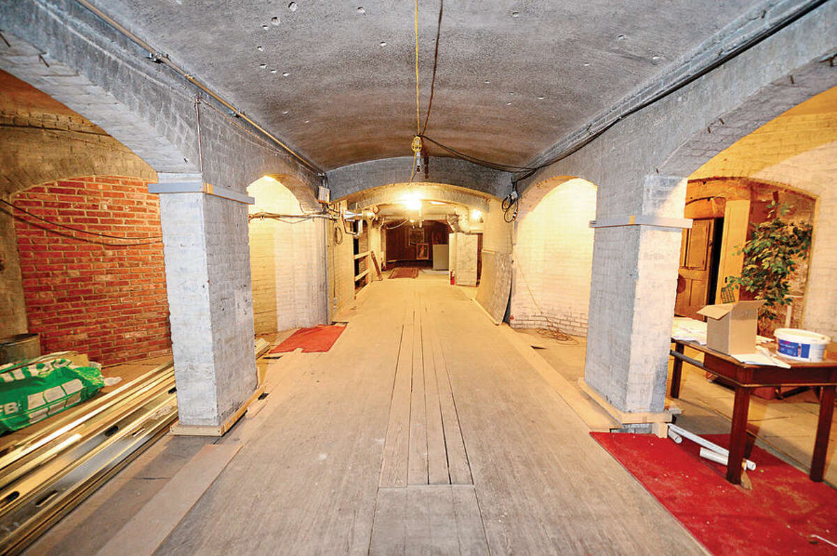 Hour photo / Erik Trautmann The bowling alley in the basemant of the Lockwood Mathews Mansion Museum. Phase Two of renovations to the Lockwood-Mathews Mansion Museum that includes a $700,000 project to install an elevator at the museum to make the new restrooms located in the basement compliant at with the Americans with Disabilities Act is largely complete.