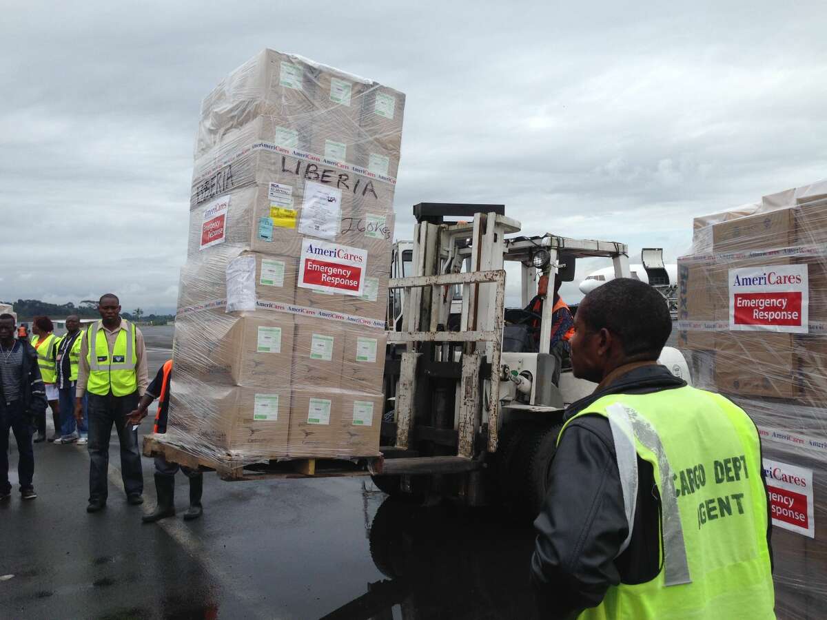 Cardinal Health products arrive in Liberia on Monday, Sept. 29.