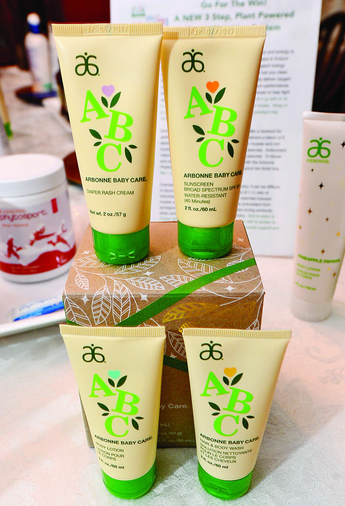Hour photo / Erik Trautmann Weston resident Kristin Kreuder, an Arbonne Independent Consultant, is donating Arbonne beauty and skincare products, including Arbonne Baby Care gift sets, to Malta House in Norwalk for Christmas.
