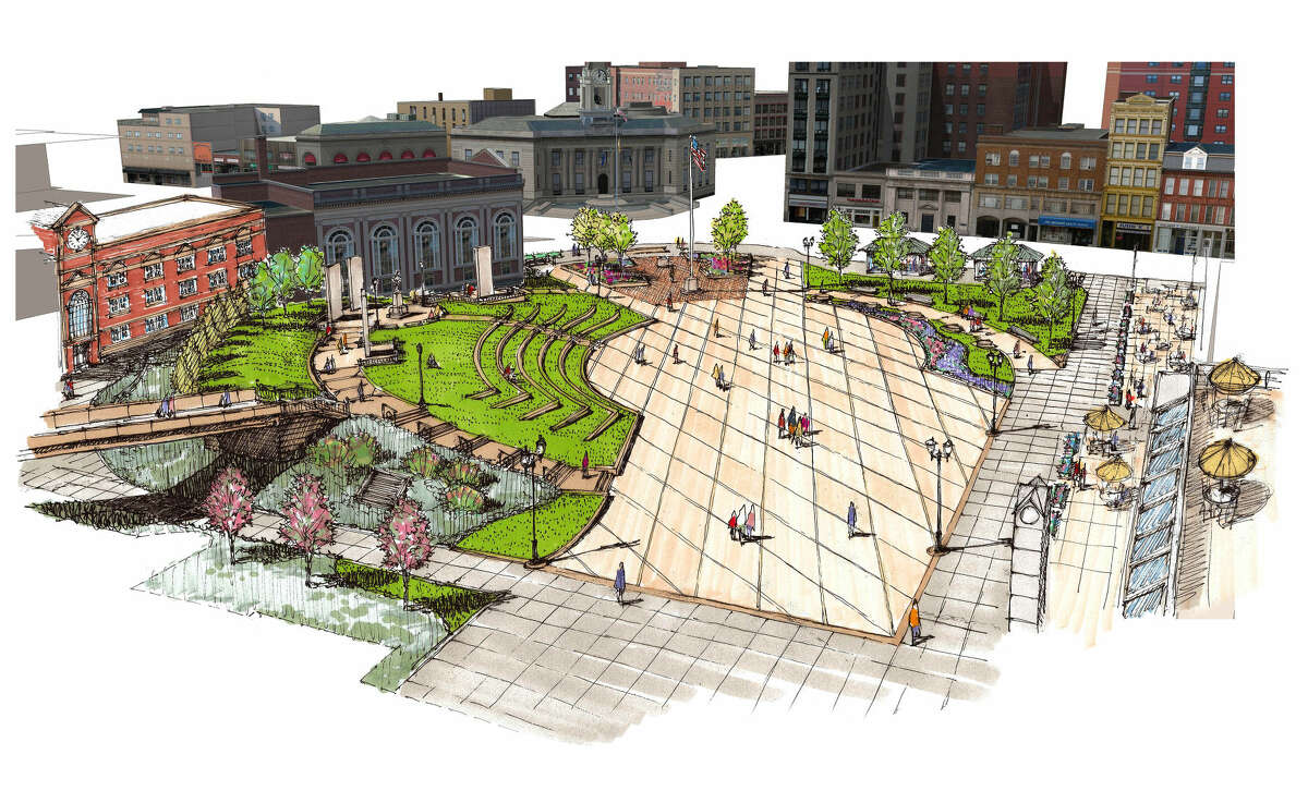 A rendering of proposed renovations to Veterans Park in downtown Stamford.